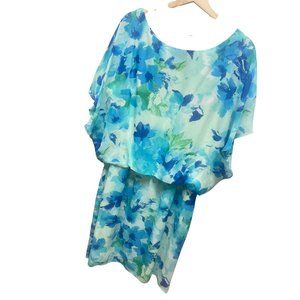 SL Fashions Y2K Blue Floral Chiffon Butterfly Sleeve Dress